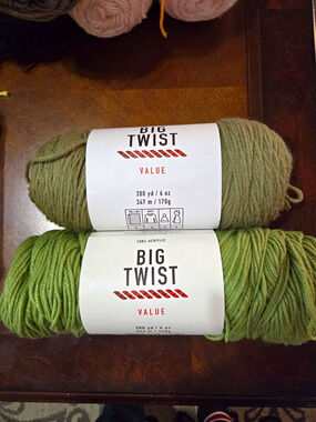 Big Twist Value Olive Drab/ Light Green Acrylic Worsted Weight 4 Skeins Lot 2